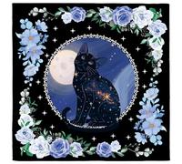 CREATCABIN Black Cat Altar Cloth Tarots Cards Tablecloth Witchcraft Mat Tapestry Tablecloth Spiritual Cloth Velvet Square Wall Hanging Cloth Divinations Cards Table Cloth for Ritual Supplies 20x20Inch