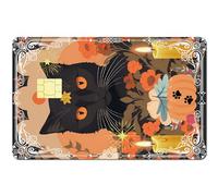 CREATCABIN Black Cat Card Skin Stickers Credit Debit Bank Card Cover Flower Personalized Card Skin Decals Protecting Sticker No Bubble Slim Waterproof for Transportation Bank EBT Card 7.3x5.4Inch