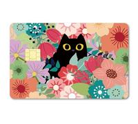 CREATCABIN Black Cat Flowers Card Sticker, PVC Plastic, Waterproof, 4 Styles, 4 Count, Outdoor, Floral Animal Theme, Rectangular Sheet, Colorful Black Cat Flowers