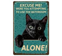 CREATCABIN Black Cat Metal Tin Sign Bathroom Metal Poster Vintage Retro Art Wall Decor Mural Hanging Iron Painting Plaque Funny for Home Kitchen Bathroom Wall Art Decor 8 x 12 Inch