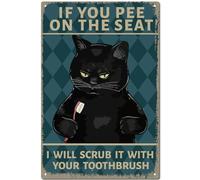 CREATCABIN Black Cat Metal Tin Sign Vintage Tin Sign Poster Retro Painting Plaque Iron Sign Wall Decor Art Mural Hanging for Toilet Restroom Bedroom Cafe Home 12 x 8 Inch-If You Pee on the Seat