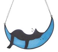 CREATCABIN Black Cat Moon Ornament Sun Catcher Ornaments Acrylic Plastic 6.5" x 4.13" Sleeping Cat on Blue Moon Memorial Handcrafted Suncatcher Hanging Decor for Halloween Window Christmas Tree Decor
