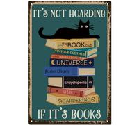 CREATCABIN Black Cat Retro Metal Vintage Tin Poster Painting Plaque Iron Wall Decor Art Mural Hanging Decorative Sign for Garden Porch Home 12x8Inch-It's Not Hoarding if It's Books