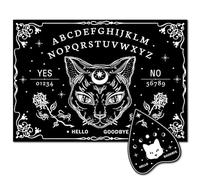 CREATCABIN Black Cat Rose Spirit Board Kit with Planchette, Wooden Dowsing Divination Metaphysical Message Board for Ghost Hunting, Wicca, Witchcraft, Halloween, 11.8 x 8.3Inch