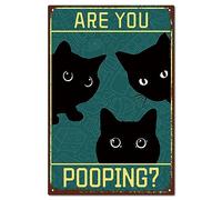 CREATCABIN Black Cat Sign Bathroom Decor Vintage Metal Tin Sign Are You Pooping Retro Poster Painting Plaque Iron Wall Art Mural Hanging for Bathroom Toilet Washroom Home Gift Christmas 12x8Inch