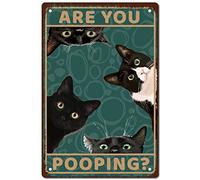 CREATCABIN Black Cat Tin Sign Are You Pooping Metal Vintage Retro Art Mural Hanging Iron Painting Poster Plaque Funny Animals Family Wall Decorations for Living Room Bathroom Cafe Decor 8 x 12 Inch