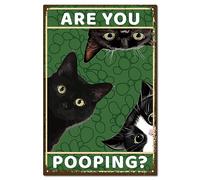 CREATCABIN Black Cat Tin Sign Vintage Metal Sign Are You Pooping Bathroom Poster Retro Painting Plaque Iron Wall Decor Art Signage Mural Hanging for Restroom Toilet Washroom Cat Lovers 12 x 8Inch