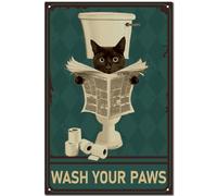 CREATCABIN Black Cat Tin Sign Vintage Metal Sign Poster Retro Painting Plaque Iron Wall Decor Art Mural Hanging for Gift Indoor Outdoor Home Bathroom Toilet Washroom 12 x 8Inch-Wash Your Paws