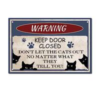 CREATCABIN Black Cat Tin Sign Vintage Metal Signs Painting Retro Warning Plaque Poster Wall Art Plaque for Garden Porch Bathroom Kitchen Cafe Wall Christmas Decor 8 x 12 Inch-Don't Let The Cats Out