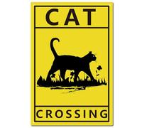 CREATCABIN Black Cat Vintage Metal Sign - Retro Painting Plaque Iron Wall Decor Art Mural for Cafe Office Home Bathroom 12 x 8 Inch - Cat Crossing