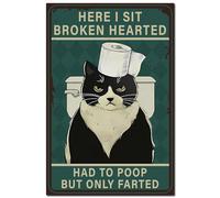 CREATCABIN Black Cat Vintage Sign Bathroom Metal Tin Sign Poster Retro Painting Plaque Iron Wall Decorations Art Funny Animals Mural Hanging for Living Room Toilet 12 x 8 Inch