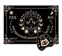 CREATCABIN Black Cat Wood Spirit Board Moon Phase Pendulum Board Kit Talking Boards with Planchette Dowsing Divination Metaphysical Message Board for Wicca Hunt Witch Stuff Halloween Star 11.8x8.3Inch