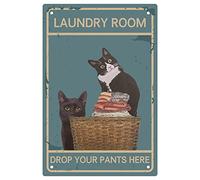 CREATCABIN Black Cats Metal Tin Sign Laundry Room Drop Your Pants Here Funny Poster Plaques with Quotes Retro Hanging Wall Art Decor for Bathroom Home Living Room 12 x 8inch