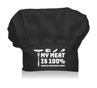 CREATCABIN Black Chef Hat Adult Adjustable Funny Chef Cap Custom Cotton Elastic Kitchen Baker Catering Wear Crown Cooking Hat for Women Men Grill Baking BBQ Chef Father 11.8x9Inch