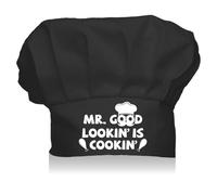 CREATCABIN Black Chef Hat Adults Adjustable Baker Hat Kitchen Catering Wear Cooking Custom Cotton Cap for Women Men Grilling Baking BBQ Chef Gift Father's Day 11.8x9 Inch-MR.GOOD LOOKIN IS COOKIN