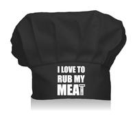 CREATCABIN Black Chef Hat Adults Adjustable Baker Hat Kitchen Catering Wear Cooking Custom Cotton Cap for Women Men Grilling Baking BBQ Chef Gift Father's Day 11.8x9 Inch-I LOVE TO RUB MY MEAT