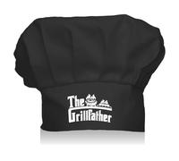 CREATCABIN Black Chef Hat Adults Adjustable Elastic Baker Kitchen Catering Wear Cooking Hats Custom Cotton Chef Cap for Women Men Grilling Baking BBQ Chef Gift Father's Day 11.8x9 Inch-The Grillfather