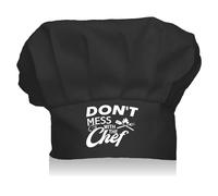 CREATCABIN Black Chef Hat Adults Adjustable Elastic Baker Kitchen Catering Wear Cooking Hats Custom Cotton Chef Cap for Women Men Grilling Baking BBQ Chef Gift 11.8x9 Inch-Don't Mess With the Chef