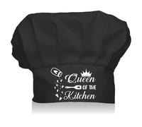 CREATCABIN Black Chef Hat Kitchen Caps Cotton Universal Adjustable Reusable Washable Elastic Queen of The Kitchen Grilling Baking Barbecue Cooking Hats for Women Birthday Christmas 11.8 x 9.1 Inch
