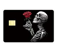 CREATCABIN Black Credit Card Skin Debit Card Skins Sticker Cover No Bubble Slim Small Chip Personalized Bank Card Protecting Decals PVC Waterproof for Transportation Key Card Skeleton Rose 7.3x5.4Inch