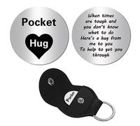 CREATCABIN Black Heart Pocket Hug Token Long Distance Relationship Keepsake Stainless Steel Double Sided Memorial Token Holder with PU Leather Keychain for Graduation Birthday Gift 1.2 x 1.2Inch