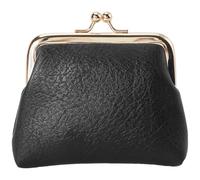 CREATCABIN Black Kiss Lock Mini Wallet Vintage Leather Coin Purse Ladies Money Pocket Metal Frame Compact Hand-held Slim Wallet Gift for Women Men Credit Card Keys Coin Headset Storage 4.1x4.3x1.2in