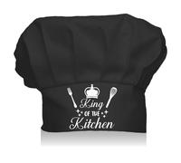 CREATCABIN Black Kitchen Hat Cooking Caps Cotton Universal Adjustable Reusable Washable Elastic King of The Kitchen Grilling Baking Barbecue Cook Chef Hats for Men Birthday Christmas 11.8 x 9.1 Inch