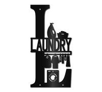 CREATCABIN Black L Wall Decor Metal Wall Hanging Art Iron Clothes Words Laundry Washing Room Sculpture Ornament Sign for Living Room Home Bathroom Garden Balcony DIY Decoration 11.8 x 5.9 Inch