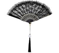 CREATCABIN Black Lace Folding Fan Line Dance Popping Fan Lolita Embroidered Foldable Fan Clack Fan for Dancing Performence Party Wedding Decor Tea Party Fans Protable Cooling Hand Fan 10in