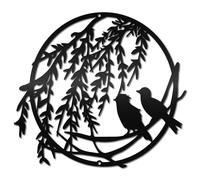 CREATCABIN Black Metal Bird Wall Art Iron Wall Decor Leaf Branch Animal Hanging Sculpture Iron Sign Outdoor Ornament for Living Room Home Office Kitchen Garden Balcony Decoration 11.8 x 10.2 Inch