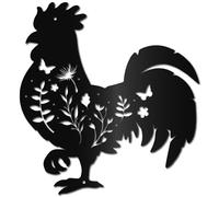 CREATCABIN Black Metal Chicken Wall Art Wall Decor Sculptures Hollow Chook Flower Floral Leaf Iron Hanging Silhouette Sign Ornament for Porch Living Room Home Office Garden Balcony 11.8 x 11 Inch