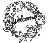 CREATCABIN Black Metal Wall Art Turtle Wall Decor Sea Coastal Turtle Starfish Seaweed Sculptures Wall Hanging Decor Welcome Sign for Hawaiian Living Room Bedroom Indoor Outdoor 11.8 x11.8 Inch