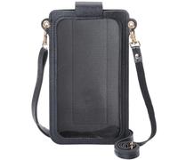CREATCABIN Black Small Crossbody Bags for Women Touch Screen Bag Leather Cell Phone Wallet Purse Mini Handbag with Credit Card Slot Adjustable Shoulder Strap Rectengle for Travel Shopping 7.6x4.92Inch