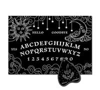 CREATCABIN Black Wood Spirit Talking Board with Sun Stars Rectangle Wooden Pendulum Dowsing Divination Board with Planchette Spirit Hunt Metaphysical Message Supplies Kit for Wicca 11.8X8.3 Inch