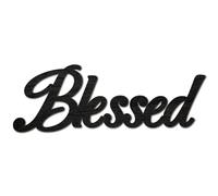 CREATCABIN Blessed Door Sign Wood Cut Sign Laser Cut Decor Wall Hanging Decoration Art Blessed Letter Unfinished Color DIY Crafts Home House Wall Room Display Gift for Men Women Black 11.9x4.1 Inch