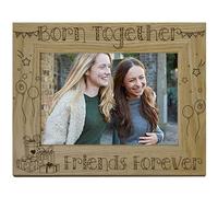 CREATCABIN Born Together Friends Forever Picture Frame Wood Photo Frames Engraved Display Tabletop Frame Best Friend Long Distance Gifts for Hanging Wall Christmas Besties Home Desk Decor 4x6Inch