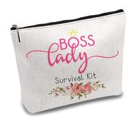 CREATCABIN Boss Lady Survival Kit Canvas Makeup Bags Cosmetic Bag Multi Purpose Pen Case Iron on Transfe Metal Zipper Sublimation Blanks Bag Purse Pouches for Toiletry Travel School 10 x 7Inch