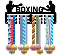 CREATCABIN Boxing Medal Display Sports Medal Holder Wall Hanger Lanyard Ribbons Organizer Small Metal Rack Frame Players Athlete Awards Iron Wall Hanging Mount Decor for Race Awards 11.4 x 5.1Inch