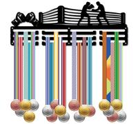 CREATCABIN Boxing Medal Holder Hooks Medals Hanger Display Rack Frame Metal Awards Ribbon Organizer Wall Mount Decor for Hanging 60+ Medals Competition Victory Runner Football 15.7 x 5.9 Inch