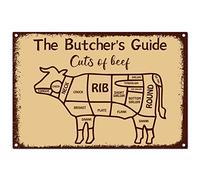 CREATCABIN Butcher Guide Signs Tin Plate Cuts of Beef Butcher's Guide Cow Funny Animal Metal Sign Vintage Kitchen Plaque Retro Decorations for Family Home Restaurant Wall Decor, 8x12Inch