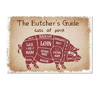 CREATCABIN Butcher Guide Signs Tin Plate Cuts of Pork Butcher's Guide Pig Funny Animal Metal Sign Vintage Kitchen Plaque Retro Decorations for Family Home Restaurant Wall Decor, 8x12Inch