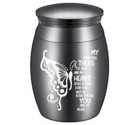CREATCABIN Butterfly Mini Urn Cremation Urns Small Tiny Human Ashes Holder Sharing Burial Funeral Laser Engraving Stainless Steel Miniature Keepsake Container for Female Human 1.18x1.57inch Black