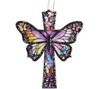 CREATCABIN Butterfly Sun Catchers Acrylic Suncatcher Ornament Stained Rainbow Cross Window Hanging Decoration with Metal Ball Chain for Living Room Bedroom Home Housewarming Easter 5.9 x 5 Inch