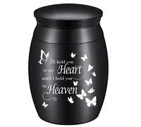 CREATCABIN Butterfly Urn Mini Heart Pet Ashes Small Keepsake Memorial Waterproof Stainless Steel Cremation Container Jar 1.18x1.57inch Black