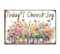 CREATCABIN Butterfly Vintage Sign Metal Tin Sign Poster Retro Painting Plaque Iron Sign Wall Decorations Art Flower Mural Hanging Sign for Farm Home Spring Autumn 12 x 8 Inch-Today I Choose Joy
