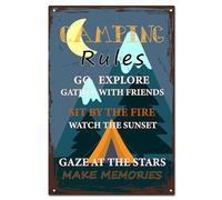 CREATCABIN Camping Rules Sign Vintage Metal Tin Sign Wall Decor Poster Retro Painting Plaque Iron Art Mural Hanging Decorations Plaques for Camping 12 x 8 Inch-Go Explore Gather With Friends