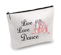 CREATCABIN Canvas Make Up Bags Printed Cosmetic Live Love Dance Bag DIY Craft Multi-Function Pouches with Zipper Toiletry Bag for Keys Headset Lipstick Card Pencil Case Christmas Gifts 10x7inch