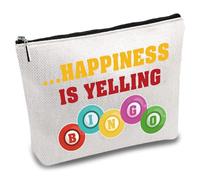 CREATCABIN Canvas Makeup Bags Bingo Cosmetic Bag Multi Purpose Pen Case with Metal Zipper Pouch Toiletry Travel Bag Purse for Lipstick Card Birthday Gambling Gifts 10 x 7Inch-Happiness is Yelling