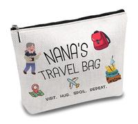 CREATCABIN Canvas Makeup Bags Cosmetic Bag Multi-Functional Purpose Pencil Case with Zipper Toiletry Travel Bag Purse for Grandma Traveling Nana Birthday Mother’s Day Gift 10x7Inch-Nana's Travel Bag