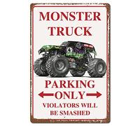CREATCABIN Car Metal Tin Sign Truck Poster Vintage Retro Wall Art Decor Hanging Iron Painting Plaque for Home Private Parking Space Gift 8x12 Inch(Monster Truck Parking Only Violators Will Be Smashed)